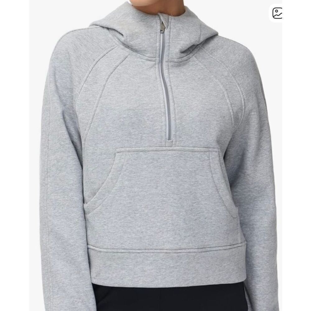 Trendy Queen grey scuba cropped quarter zip hoodie sweatshirt M
